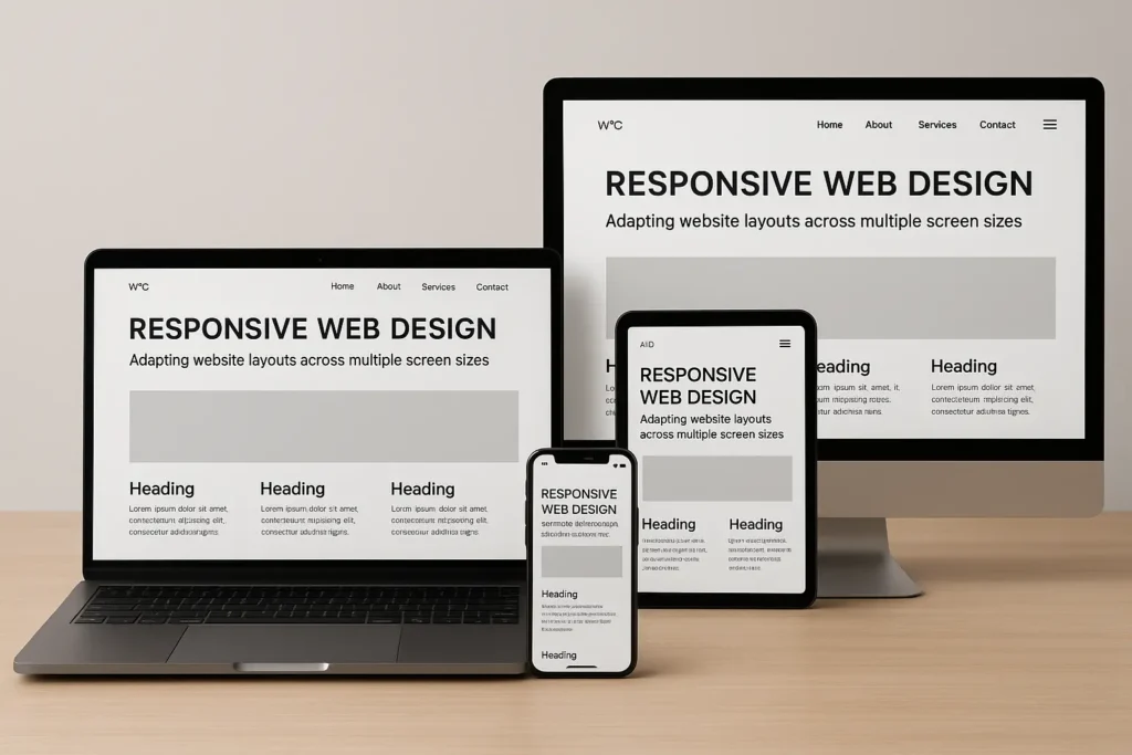 Responsive web design mockup displayed on desktop, tablet, and mobile devices | Jacob Almogela